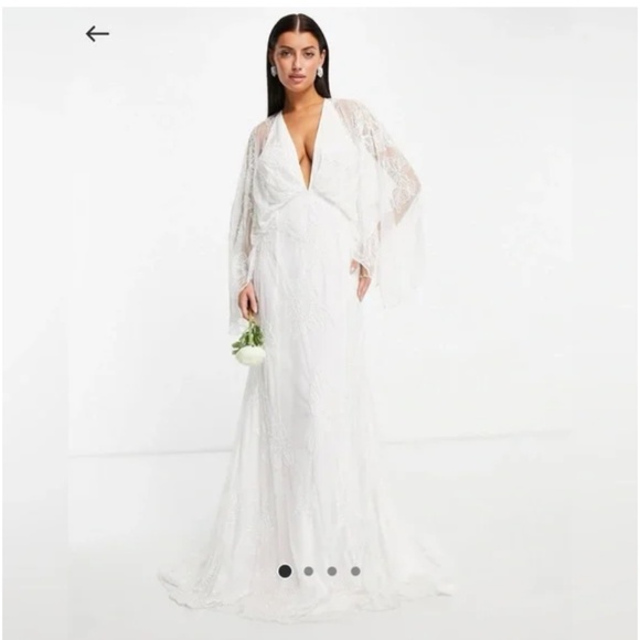 ASOS EDITION kimono sleeve wedding dress with floral embellishment - Picture 3 of 10